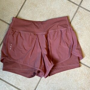 Dusty pink shorts with spandex liner, Med, split side, zipper key pocket